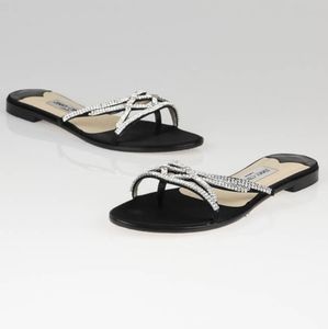 Jimmy Choo Black Satin crystal choi flat